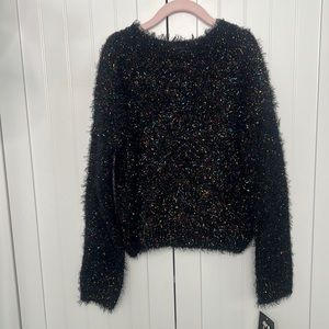 New fuzzy sweater with black with colorful thread woven through
